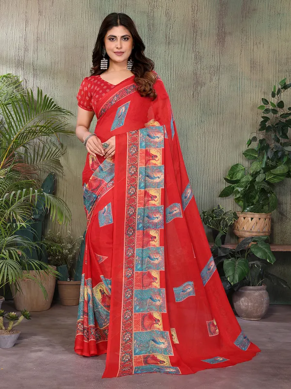 Elegant_Moss_Georgette_Saree_With_Unstitched_Blouse_Piece