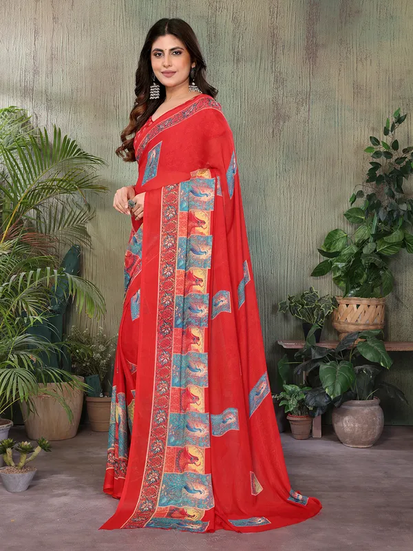 Elegant_Moss_Georgette_Saree_With_Unstitched_Blouse_Piece
