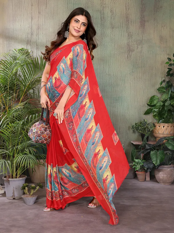 Elegant_Moss_Georgette_Saree_With_Unstitched_Blouse_Piece