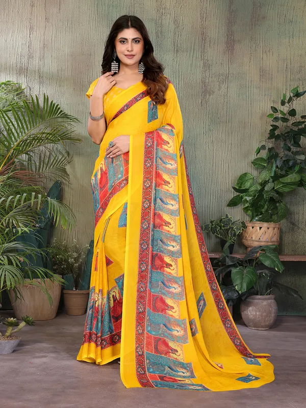 Elegant_Moss_Georgette_Saree_With_Unstitched_Blouse_Piece