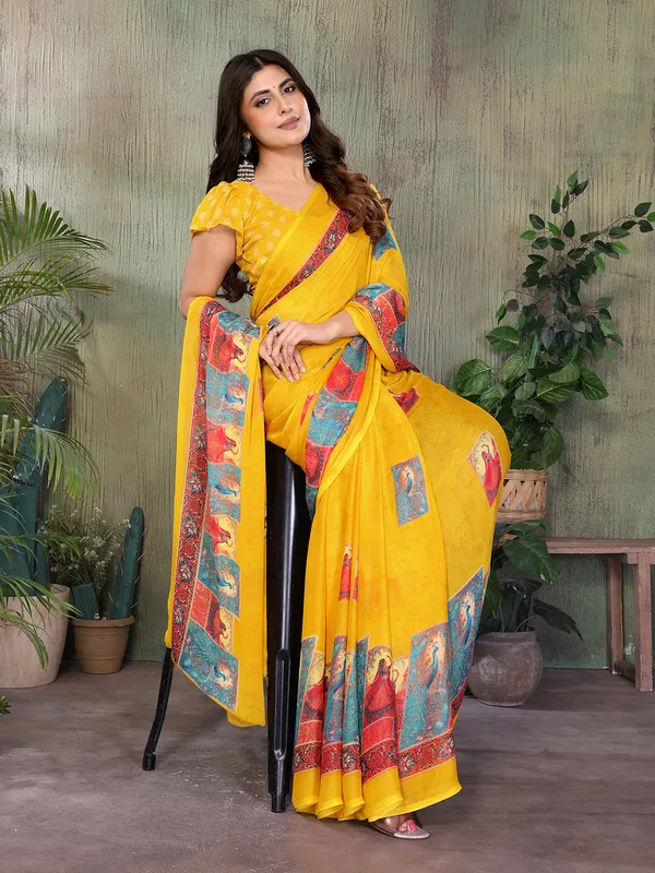 Elegant_Moss_Georgette_Saree_With_Unstitched_Blouse_Piece