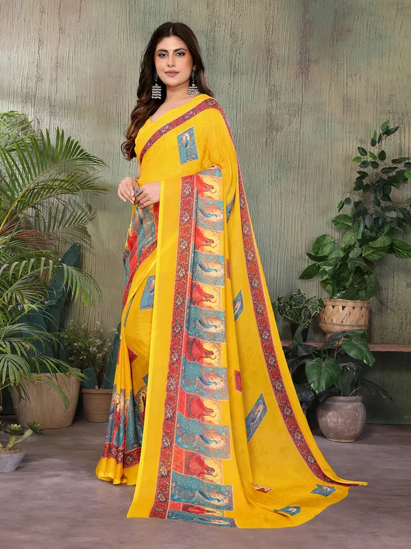 Elegant_Moss_Georgette_Saree_With_Unstitched_Blouse_Piece