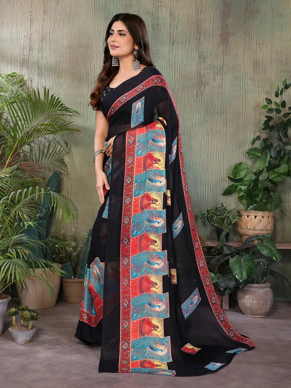 Elegant_Moss_Georgette_Saree_With_Unstitched_Blouse_Piece