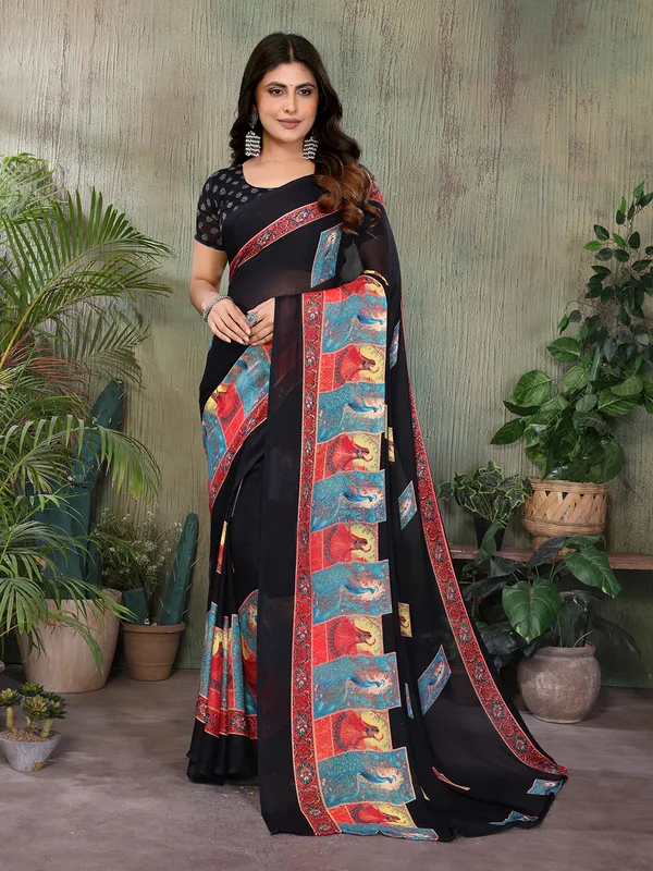 Elegant_Moss_Georgette_Saree_With_Unstitched_Blouse_Piece