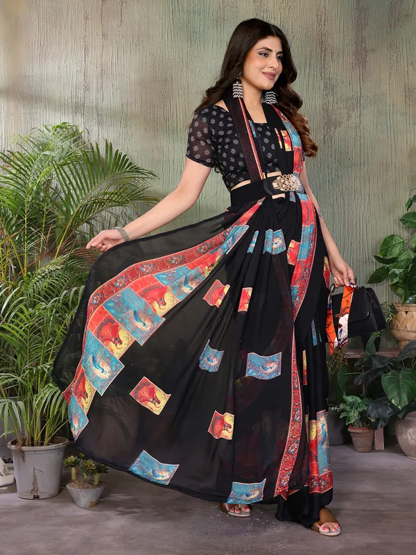 Elegant_Moss_Georgette_Saree_With_Unstitched_Blouse_Piece