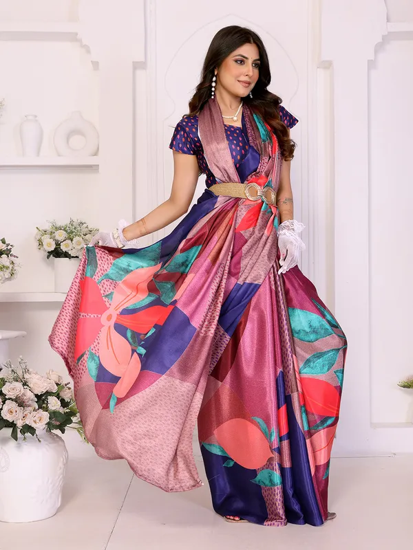 Silk_Blend_Printed_Saree_With_Unstitched_Blouse_Piece