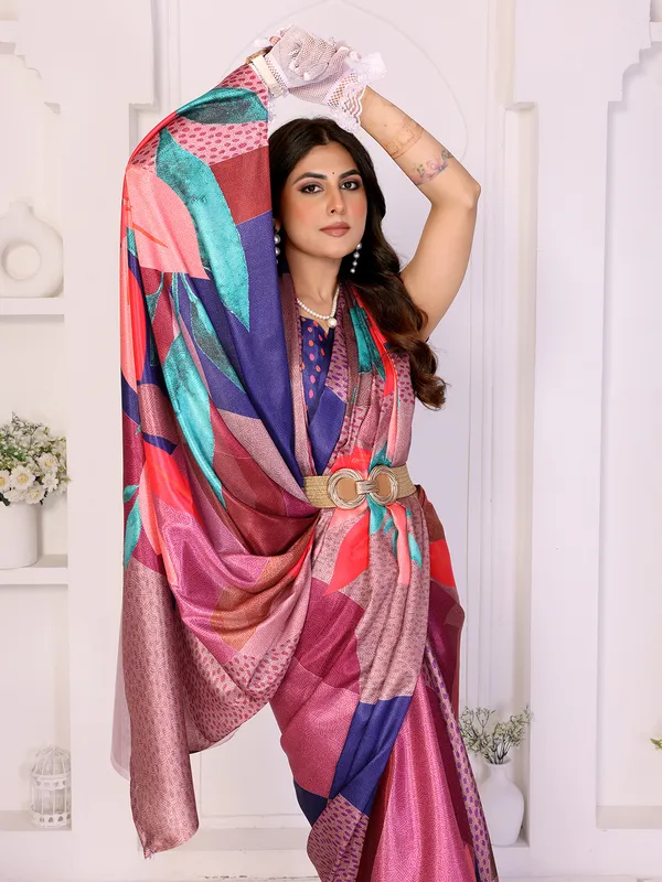 Silk_Blend_Printed_Saree_With_Unstitched_Blouse_Piece
