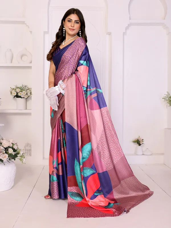 Silk_Blend_Printed_Saree_With_Unstitched_Blouse_Piece