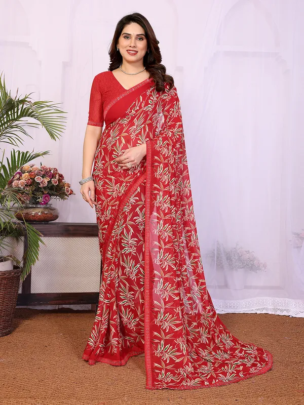 Printed_Lace_Border_Saree_With_UnStitched_Blouse_Piece_(RED)