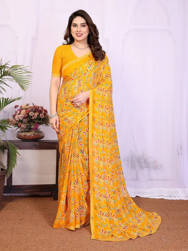Printed_Lace_Border_Saree_With_UnStitched_Blouse_Piece_(YELLOW)