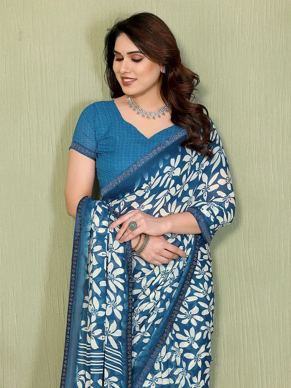 Printed_Lace_Border_Saree_With_UnStitched_Blouse_Piece_(BLUE)