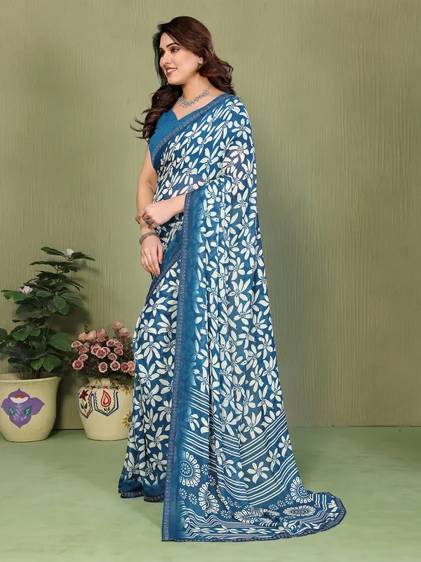 Printed_Lace_Border_Saree_With_UnStitched_Blouse_Piece_(BLUE)