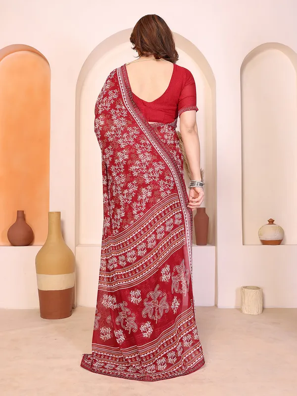 Printed_Lace_Border_Saree_With_UnStitched_Blouse_Piece_(Red)