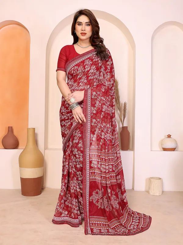 Printed_Lace_Border_Saree_With_UnStitched_Blouse_Piece_(Red)