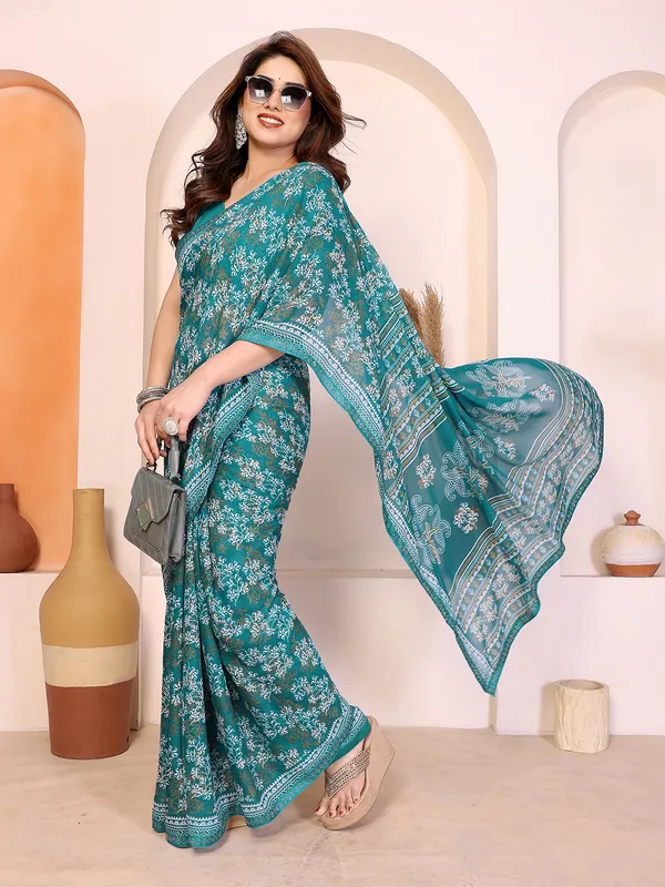 Printed_Lace_Border_Saree_With_UnStitched_Blouse_Piece_(Aqua)