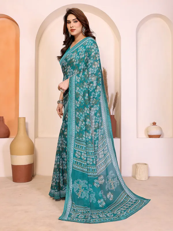 Printed_Lace_Border_Saree_With_UnStitched_Blouse_Piece_(Aqua)