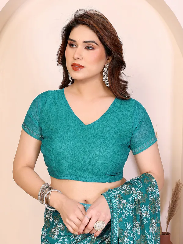 Printed_Lace_Border_Saree_With_UnStitched_Blouse_Piece_(Aqua)