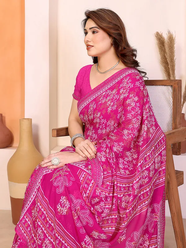 Printed_Lace_Border_Saree_With_UnStitched_Blouse_Piece_(Pink)