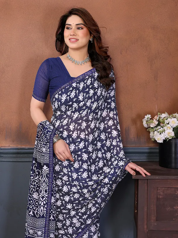 Printed_Lace_Border_Saree_With_UnStitched_Blouse_Piece_(Blue)