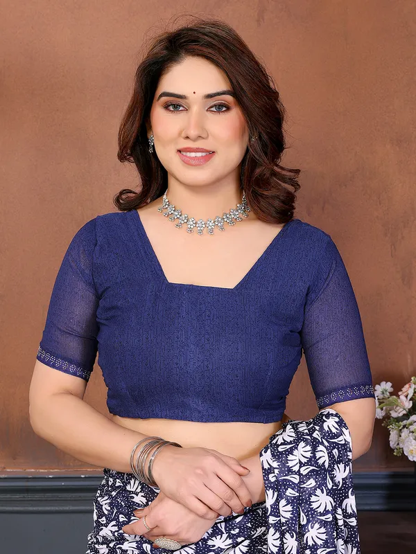 Printed_Lace_Border_Saree_With_UnStitched_Blouse_Piece_(Blue)