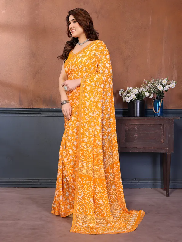 Printed_Lace_Border_Saree_With_UnStitched_Blouse_Piece_(Yellow)