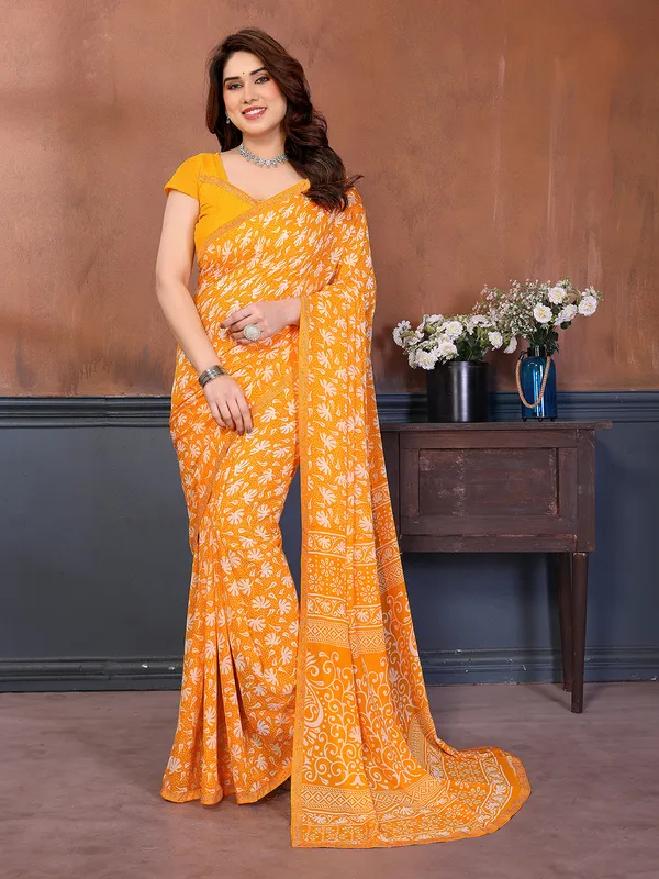 Printed_Lace_Border_Saree_With_UnStitched_Blouse_Piece_(Yellow)