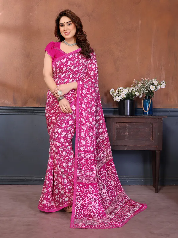 Printed_Lace_Border_Saree_With_UnStitched_Blouse_Piece_(Pink)