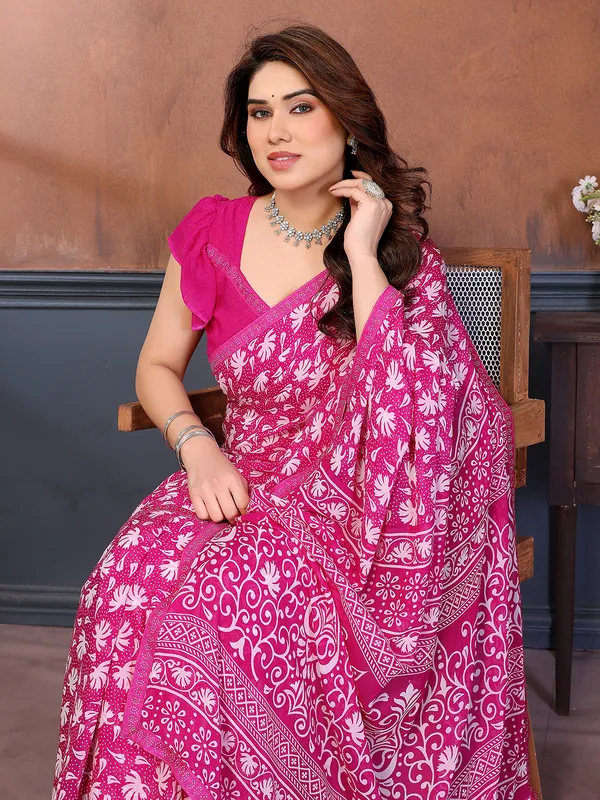 Printed_Lace_Border_Saree_With_UnStitched_Blouse_Piece_(Pink)