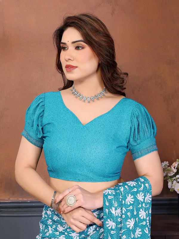 Printed_Lace_Border_Saree_With_UnStitched_Blouse_Piece_(Aqua)