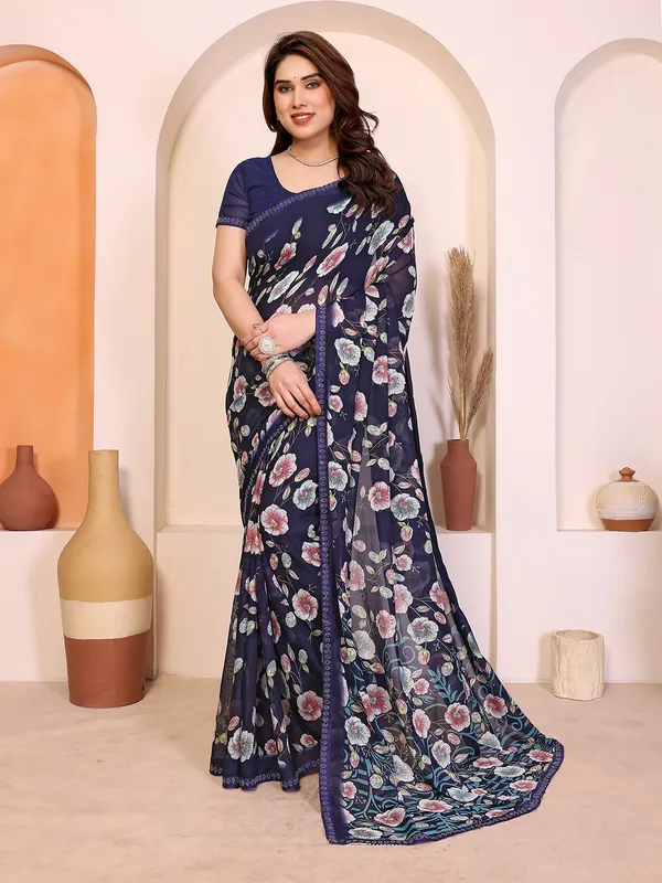 Printed_Lace_Border_Saree_With_UnStitched_Blouse_Piece_(Blue)