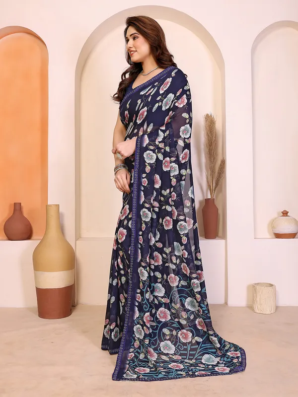 Printed_Lace_Border_Saree_With_UnStitched_Blouse_Piece_(Blue)