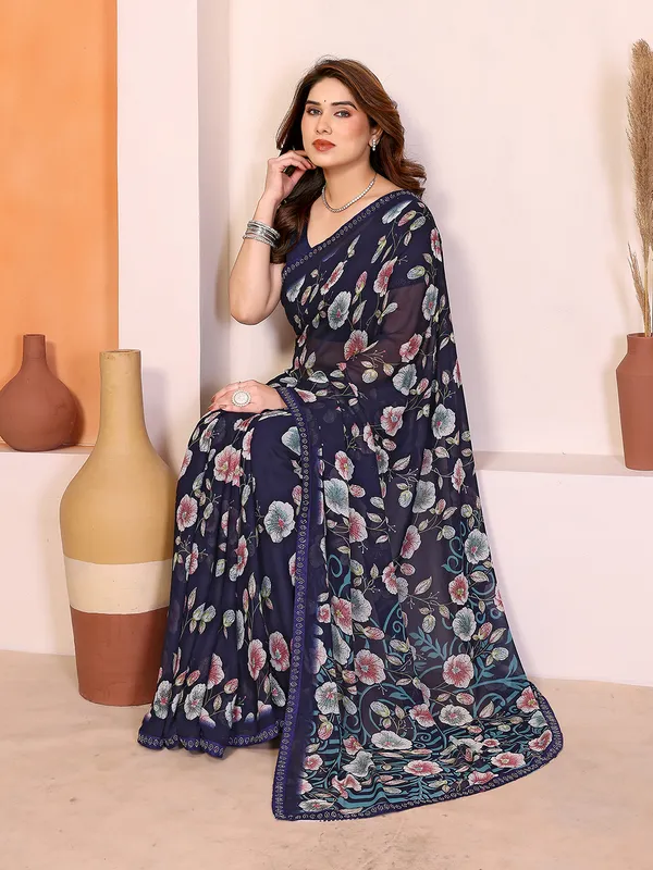 Printed_Lace_Border_Saree_With_UnStitched_Blouse_Piece_(Blue)