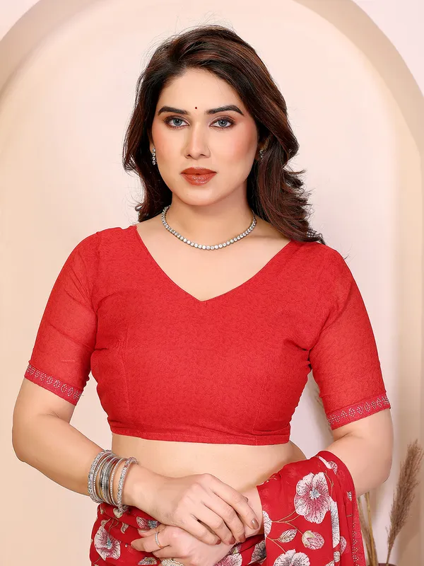 Printed_Lace_Border_Saree_With_UnStitched_Blouse_Piece_(Red)
