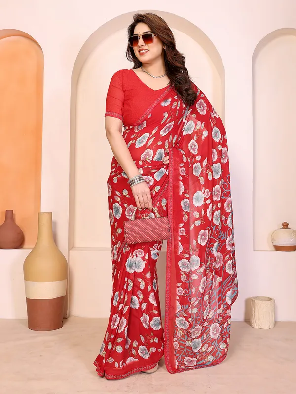 Printed_Lace_Border_Saree_With_UnStitched_Blouse_Piece_(Red)
