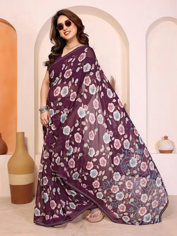 Printed_Lace_Border_Saree_With_UnStitched_Blouse_Piece_(Wine)