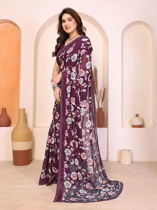Printed_Lace_Border_Saree_With_UnStitched_Blouse_Piece_(Wine)
