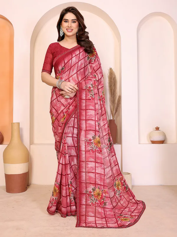 Printed_Lace_Border_Saree_With_UnStitched_Blouse_Piece_(Maroon)