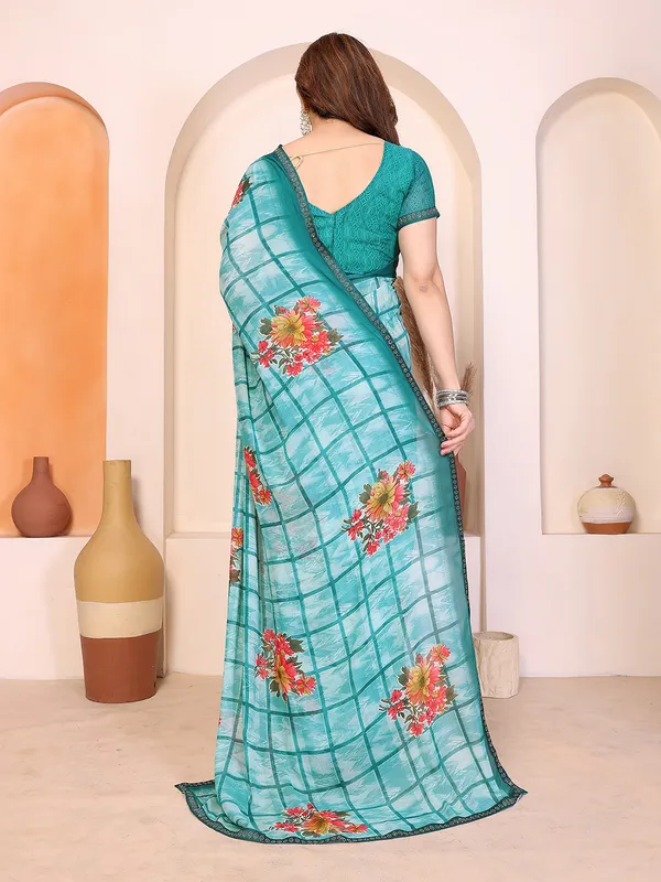 Printed_Lace_Border_Saree_With_UnStitched_Blouse_Piece_(Aqua)