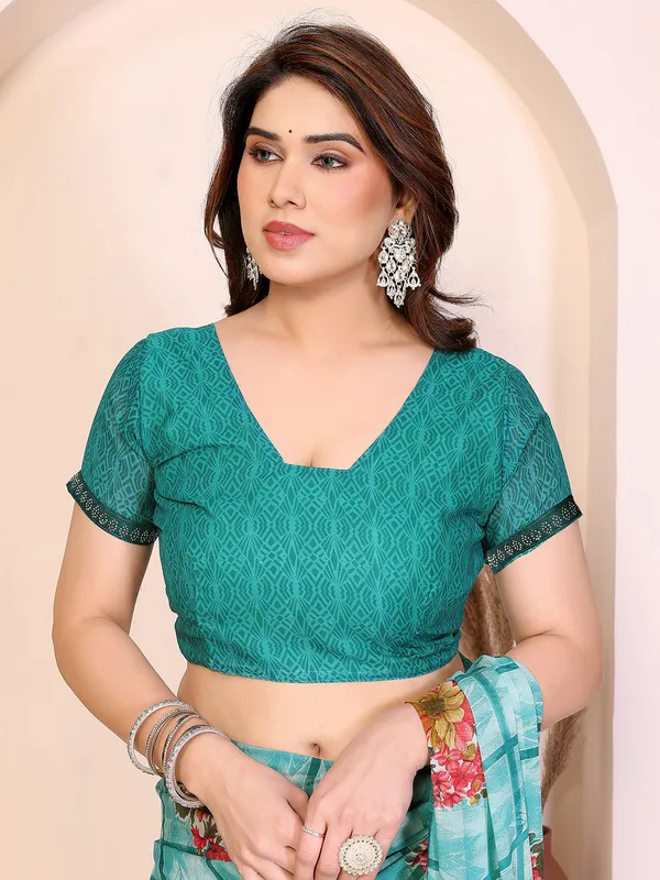 Printed_Lace_Border_Saree_With_UnStitched_Blouse_Piece_(Aqua)