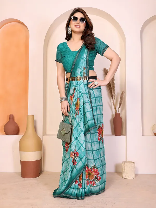 Printed_Lace_Border_Saree_With_UnStitched_Blouse_Piece_(Aqua)