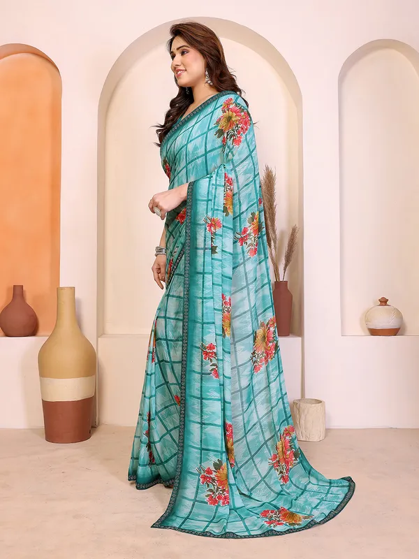 Printed_Lace_Border_Saree_With_UnStitched_Blouse_Piece_(Aqua)