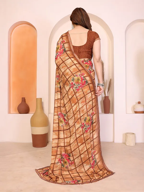 Printed_Lace_Border_Saree_With_UnStitched_Blouse_Piece_(Brown)