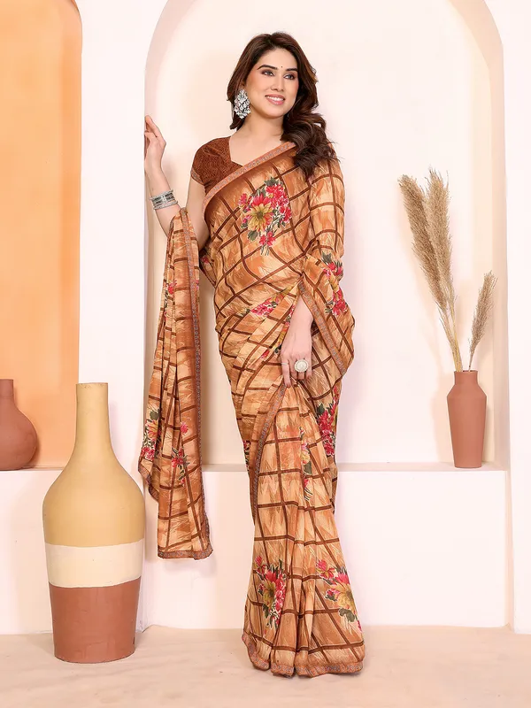 Printed_Lace_Border_Saree_With_UnStitched_Blouse_Piece_(Brown)