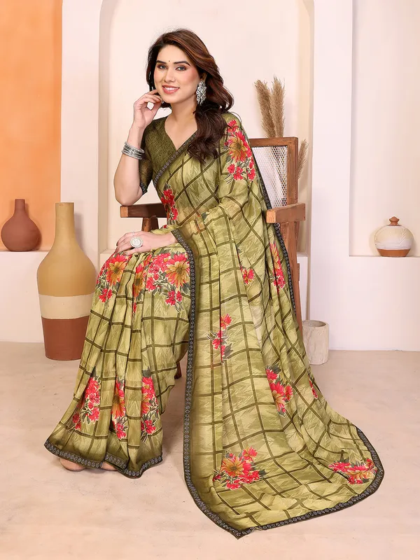 Printed_Lace_Border_Saree_With_UnStitched_Blouse_Piece_(Green)