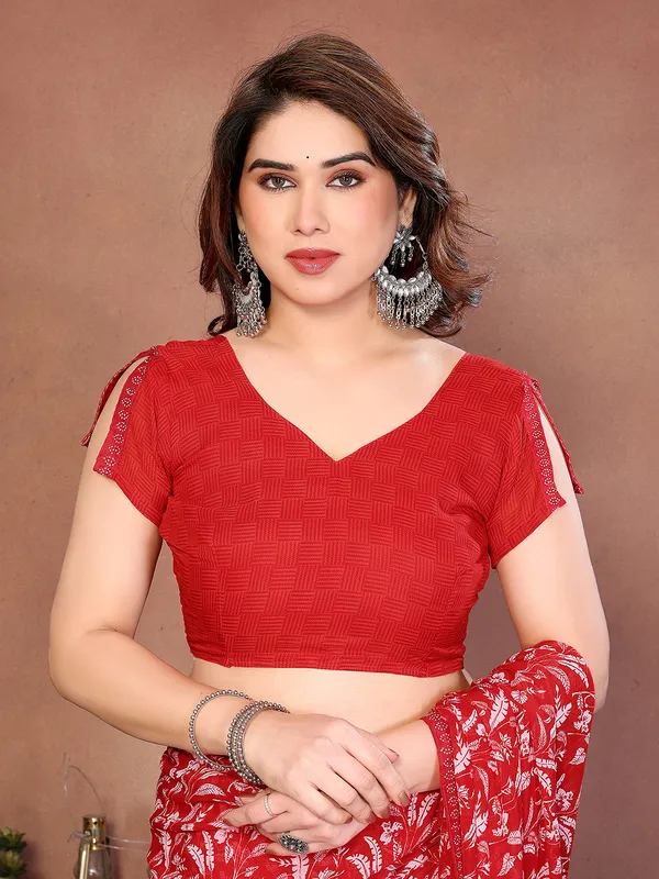 Printed_Lace_Border_Saree_With_UnStitched_Blouse_Piece_(Red)