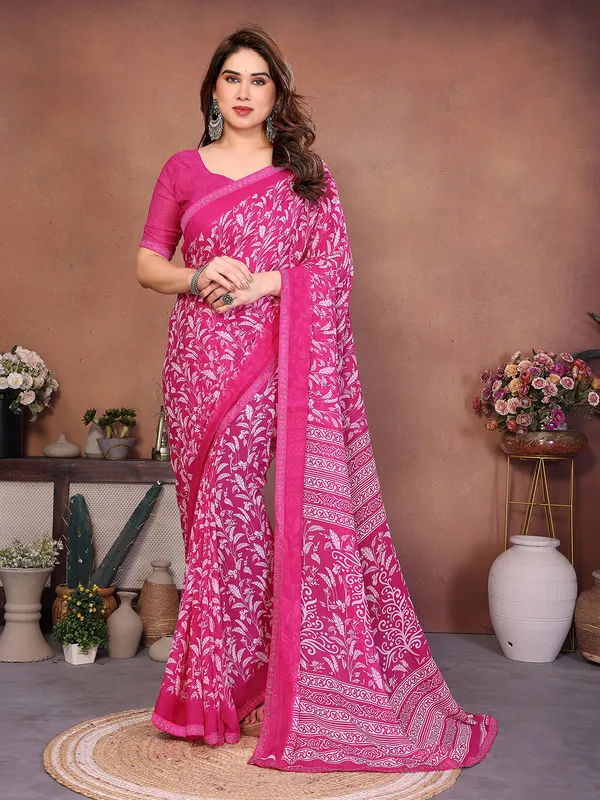Printed_Lace_Border_Saree_With_UnStitched_Blouse_Piece_(Pink)