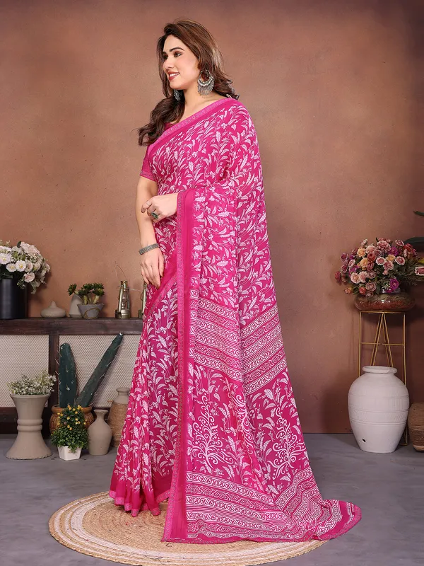 Printed_Lace_Border_Saree_With_UnStitched_Blouse_Piece_(Pink)