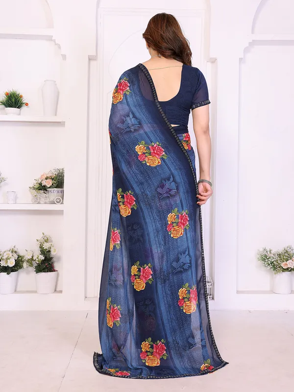 Floral_Print_Lace_Border_Saree_With_UnStitched_Blouse_Piece_(BLUE)