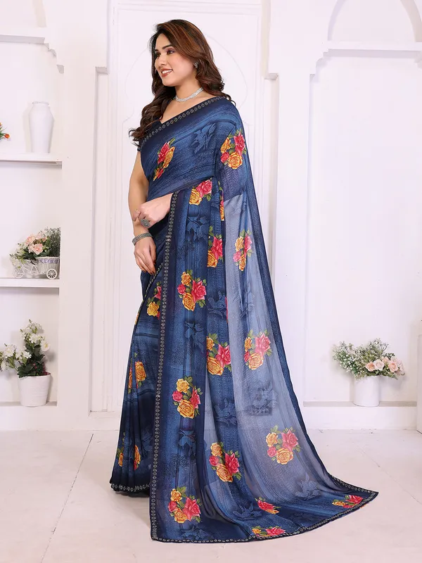 Floral_Print_Lace_Border_Saree_With_UnStitched_Blouse_Piece_(BLUE)