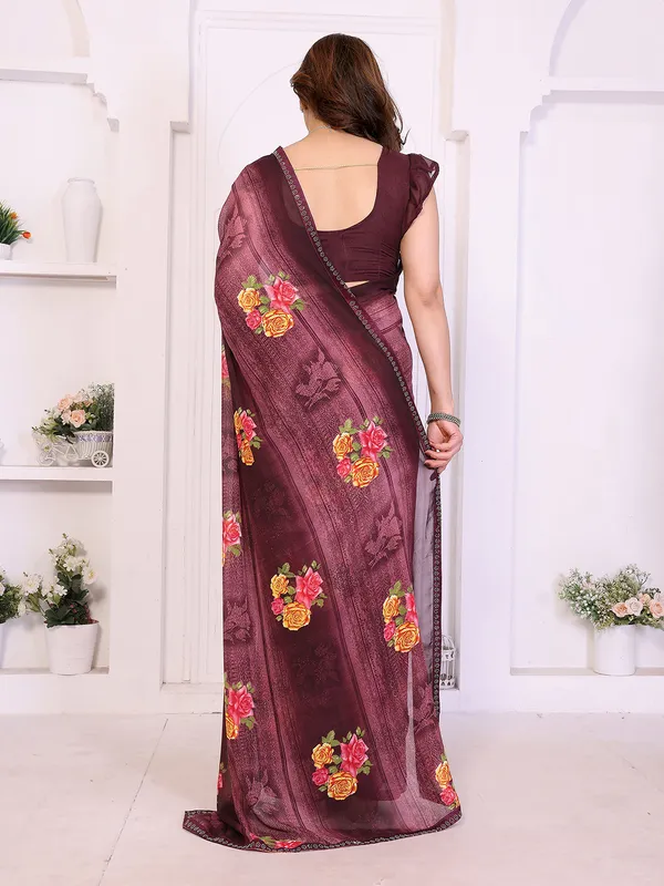 Floral_Print_Lace_Border_Saree_With_UnStitched_Blouse_Piece_(WINE)